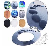 CASARIA® Asiento Inodoro, Tapa WC, Madera MDF, Tapas WC Universal Water, Tapadera Cierre Suave Doble Automático, 175Kg, Antibacteriano, Accesorios Baño, Piedras