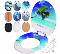 CASARIA® Asiento Inodoro, Tapa WC, Madera MDF, Tapas WC Universal Water, Tapadera Cierre Suave Doble Automático, 175Kg, Antibacteriano, Accesorios Baño, Playa