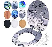 CASARIA® Asiento Inodoro, Tapa WC, Madera MDF, Tapas WC Universal Water, Tapadera Cierre Suave Doble Automático, 175Kg, Antibacteriano, Accesorios Baño, Gotas