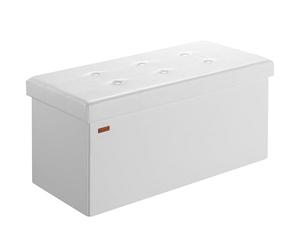 CASARIA® Banco Almacenaje Plegable Puff Reposapiés Otomana Almacenamiento Salón Dormitorio Capacidad Carga 300kg Resistente Efecto Piel 80x40x40cm Blanco