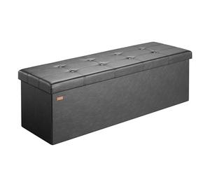 CASARIA® Banco Almacenaje Plegable Puff Reposapiés Otomana Almacenamiento Salón Dormitorio Capacidad Carga 300kg Resistente Efecto Piel 115x40x40cm Negro