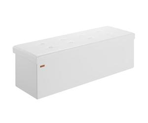 CASARIA® Banco Almacenaje Plegable Puff Reposapiés Otomana Almacenamiento Salón Dormitorio Capacidad Carga 300kg Resistente Efecto Piel 115x40x40cm Blanco