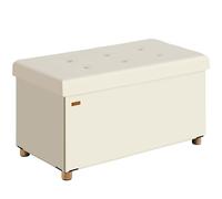 Banco de terciopelo beige 76x38x42cm plegable con espacio de almacenamiento