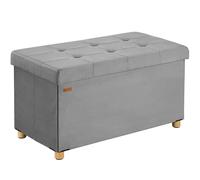 Banqueta terciopelo gris 76x38x42cm plegable con espacio de almacenaje