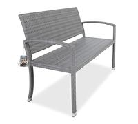 CASARIA® Banco Terraza Exterior 2 Asientos Mueble Poliratán Jardín Carga hasta 320Kg Resistente Intemperie 122x58x87cm Gris