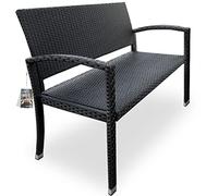 CASARIA® Banco Terraza Exterior 2 Asientos Mueble Poliratán Jardín Carga hasta 320Kg Resistente Intemperie 122x58x87cm Negro