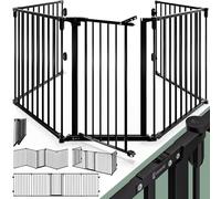 CASARIA Barrera de Seguridad Niños y Mascotas 306x76cm Metal | Protección Escaleras, Acceso Seguro, Estable, Resistente al Calor, Ahorra Espacio, Rejilla Protectora Chimenea, Puerta