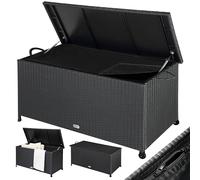 CASARIA Baúl de Jardín Poliratán 270L XXL Arcón con Ruedas Asas Negro | 117x53x60cm, Resistente a la Intemperie, Cierre Seguro, Forro Interior, Mantas, Cojines, Herramientas, Balcón, Terraza, Patio