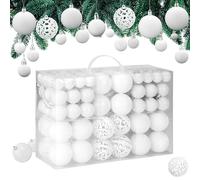 CASARIA® Bolas de Navidad 100 Piezas Plástico Ø 3-6 cm Set Blanco Mate Brillante Adorno Decoración Navideña Variada Colgantes Árbol Interior Exterior