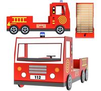 CASARIA Cama Infantil para Niños 90x200 cm | Carga 120Kg, Madera MDF Lacada, Bordes Redondeados, Sirena 3D, Volante Giratorio, Somier Láminas, 4 Ruedas, Rojo