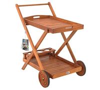 Casaria Carrito Servicio con Ruedas Madera de Acacia Plegable Cocina Jardín | 90x82x60cm, Bandeja 65x45cm, Portabotellas, Certificado FSC, 2 Estantes, Carga 40kg, Madera Maciza, Terraza, Salón, Camarera