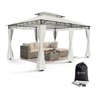 CASARIA Cenador Jardín 3x4m Metal UV50+ Repelente Agua con Laterales Crema | Doble Techo, Revestimiento PU, Paredes Laterales, Montaje Rápido, Fácil Limpieza, 18 Piquetas, 4 Cuerdas Tensoras, Exterior