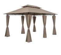 CASARIA Cenador Jardín 3x4m Metal UV50+ Repelente Agua con Laterales Topo | Doble Techo, Revestimiento PU, Paredes Laterales, Montaje Rápido, Fácil Limpieza, 18 Piquetas, 4 Cuerdas Tensoras, Exterior