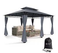 CASARIA Cenador Jardín 3x4m Metal UV50+ Repelente Agua Laterales Antracita | Doble Techo, Revestimiento PU, Paredes Laterales, Montaje Rápido, Fácil Limpieza, 18 Piquetas, 4 Cuerdas Tensoras, Exterior