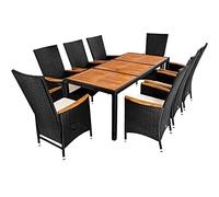 Casaria Comedor de Jardín 1 Mesa y 8 Sillas de Poliratán Reclinables Tablero de Madera de Acacia 190cm