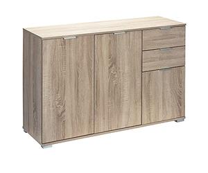CASARIA® Cómoda Dormitorio Cajonera 107x75x35 cm Mueble Oficina 3 Puertas 2 Cajones Roble Armario Almacenaje