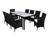 CASARIA® Conjunto de Jardín Mesa y 8 Sillas Apilables 190x90 Poliratán Negro Comedor de Exterior
