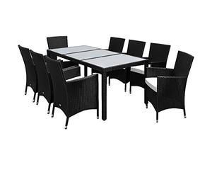 CASARIA® Conjunto de Jardín Mesa y 8 Sillas Apilables 190x90 Poliratán Negro Comedor de Exterior