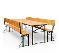 CASARIA Conjunto de Mesa y 2X Bancos de Jardín Madera Plegable 170x70cm | Hasta 8 Personas, Estructura Acero, Asientos Cómodos, Respaldos Extraíbles, Terraza, Patio, Camping, Barbacoas, Fiestas