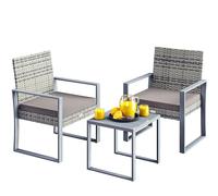 CASARIA® Conjunto Jardín Exterior para 2 Personas Set Mesa Sillas Poliratán Tablero WPC Mobiliario 3 Piezas Bistró Muebles Resistente a la Intemperie Balcón Patio Terraza In ojines Lavables Gris