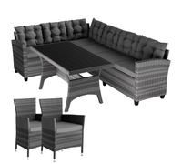 CASARIA® Conjunto Jardin Exterior Poliratán 2 Sillas WPC Sillones Esquineros con Cojines Mesa 8 Personas Resistente Intemperie Muebles Salón Terraza Gris