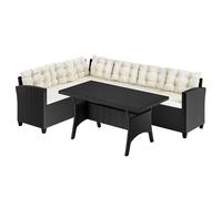 Conjunto de jardín esquina negro/crema poliratán 6 personas