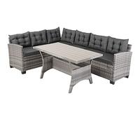 CASARIA® Conjunto Jardin Exterior Poliratán Comedor WPC Sillones Esquineros con Cojines Mesa 6 Personas Resistente Intemperie Muebles Salón Balcón Terraza Gris