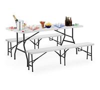 CASARIA® Conjunto Mesa Bancos Blanco Plástico 180cm Set Muebles de Cerveza Picnic Camping Jardín Plegable