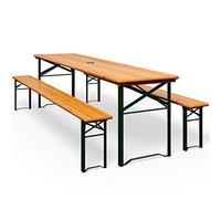 CASARIA® Conjunto Mesa y 2 Bancos Plegable Madera 170cm Portátil Soporte Sombrilla Estable Resistente Camping Terraza Jardín Exterior 3 Piezas