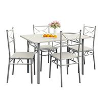 CASARIA® Conjunto Mesa y Sillas de Comedor Set de Muebles de Cocina Juego Completo Blanco 110x70cm Madera MDF 5 Pzs.Tipo Industrial Ahorra Espacio para 4 Personas