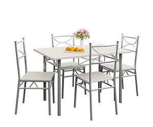 CASARIA® Conjunto Mesa y Sillas de Comedor Set de Muebles de Cocina Juego Completo Blanco 110x70cm Madera MDF 5 Pzs.Tipo Industrial Ahorra Espacio para 4 Personas