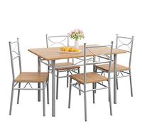 CASARIA® Conjunto Mesa y Sillas de Comedor Set de Muebles de Cocina Juego Completo Haya 110x70cm Madera MDF 5 Pzs.Tipo Industrial Ahorra Espacio para 4 Personas