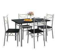 CASARIA® Conjunto Mesa y Sillas de Comedor Set de Muebles de Cocina Juego Completo Negro 110x70cm Madera MDF 5 Pzs.Tipo Industrial Ahorra Espacio para 4 Personas