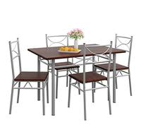 CASARIA® Conjunto Mesa y Sillas de Comedor Set de Muebles de Cocina Juego Completo Roble Oscuro 110x70cm Madera MDF 5 Pzs.Tipo Industrial Ahorra Espacio para 4 Personas