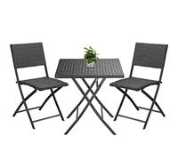 CASARIA Conjunto Muebles Balcón Mesa y 2 Sillas Plegables Poliratán Acero Estable Resistente Jardín