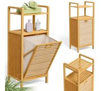 CASARIA® Estantería Baño con Cesto Integrado Colada Capacidad 40L Bolsa Extraíble Mueble Baño Cesta para Ropa Madera Bambú 96x40x30cm Lavanderia 1 Unid.