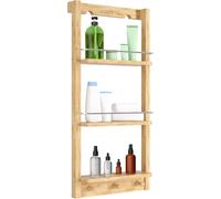 CASARIA Estantería Baño Ducha de Madera Bambú 3 Estantes 3 Ganchos 70 x 28,5 x 10 cm Organizador Cocina