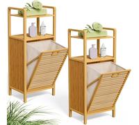 CASARIA® Estanterías Baño con Cesto Integrado Colada Capacidad 80L Bolsa Extraíble Mueble Baño Cesta para Ropa Madera Bambú 96x40x30cm Lavanderia 2 Unid.