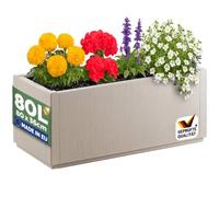 CASARIA Jardinera Ethica 80L Rectangular 80 x 36 x 35 cm Crema | Drenaje Integrado, Plástico, Resistente UV, Antihielo, Flores, Hierbas Aromáticas, Huerto Urbano, Patio, Terraza, Balcón