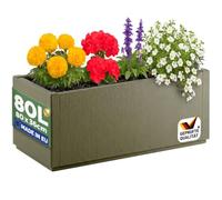 CASARIA Jardinera Ethica 80L Rectangular 80 x 36 x 35 cm Verde Oliva | Base de drenaje, resistente al invierno, maceta de jardín, maceta, maceta de flores, plástico resistente a la intemperie