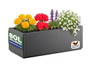 CASARIA® Jardinera Exterior 80L Macetero Rectangular Grande con Drenaje Integrado Resistente a la Intemperie Flores Plantas Cultivo Huerto Urbano Terraza Balcón Jardín Patio 80x36x35cm Antracita