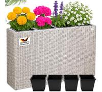 CASARIA Jardinera Exterior Poliratán 4 Macetas con Drenaje Crema | Maceta Extraíble, 95x27x60cm, Drenaje Agua, Resistente Intemperie, Protección UV, Jardín, Terraza, Plantas, Hierbas, Rosas