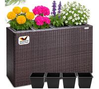 CASARIA Jardinera Exterior Poliratán 4 Macetas con Drenaje Marrón | Maceta Extraíble, 95x27x60cm, Drenaje Agua, Resistente Intemperie, Protección UV, Jardín, Terraza, Plantas, Hierbas, Rosas