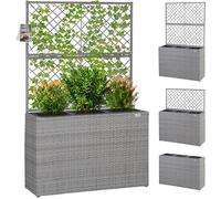 CASARIA Jardinera Exterior Poliratán con 3 Macetas Extraíbles Gris | Drenaje Agua, Resistente Intemperie, Protección UV, 146x83x30,5cm, 3x 25x25x20cm, Jardín, Balcón, Plantas Trepadoras, Rosas