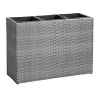 CASARIA Jardinera Poliratán 3 Macetas con Drenaje Pies Regulables Gris | 83x30,5x60cm, Macetas 25x25x20cm, Resistente UV, Intemperie, Tejido a Mano, Extraíbles, Separador Ambientes, Fácil Limpieza
