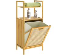 CASARIA® Juego 2 Estanterías Baño con Cesto Integrado 72 L Extraíble Mueble Baño Madera Bambú 40x30x95cm