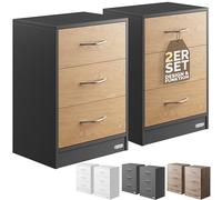CASARIA® Juego 2 Mesitas de Noche 3 Cajones Mesilla Auxiliar Agujero Cable Almacenamiento 54x39x28 cm Antracita