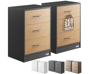 CASARIA® Juego 2 Mesitas de Noche 3 Cajones Mesilla Auxiliar Agujero Cable Almacenamiento 54x39x28 cm Antracita