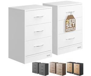 CASARIA® Juego 2 Mesitas de Noche 3 Cajones Mesilla Auxiliar Agujero Cable Almacenamiento 54x39x28 cm Blanco