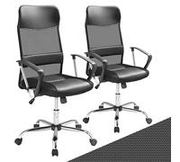 CASARIA Juego de 2 Sillas Oficina Giratorias Negro | 360°, Ergonómica, Malla Transpirable, 5 Ruedas, Respaldo Alto, Altura Ajustable 46-60cm, Reposabrazos, Basculante